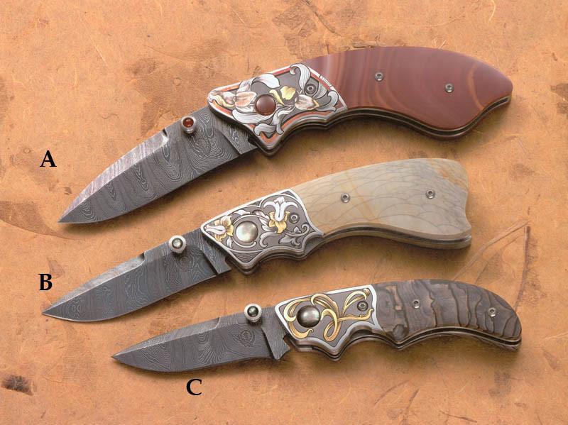 3 engraved folding knives each for: