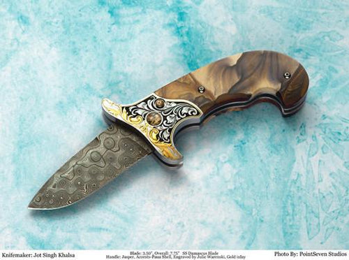 Engraved Jasper folding knife6