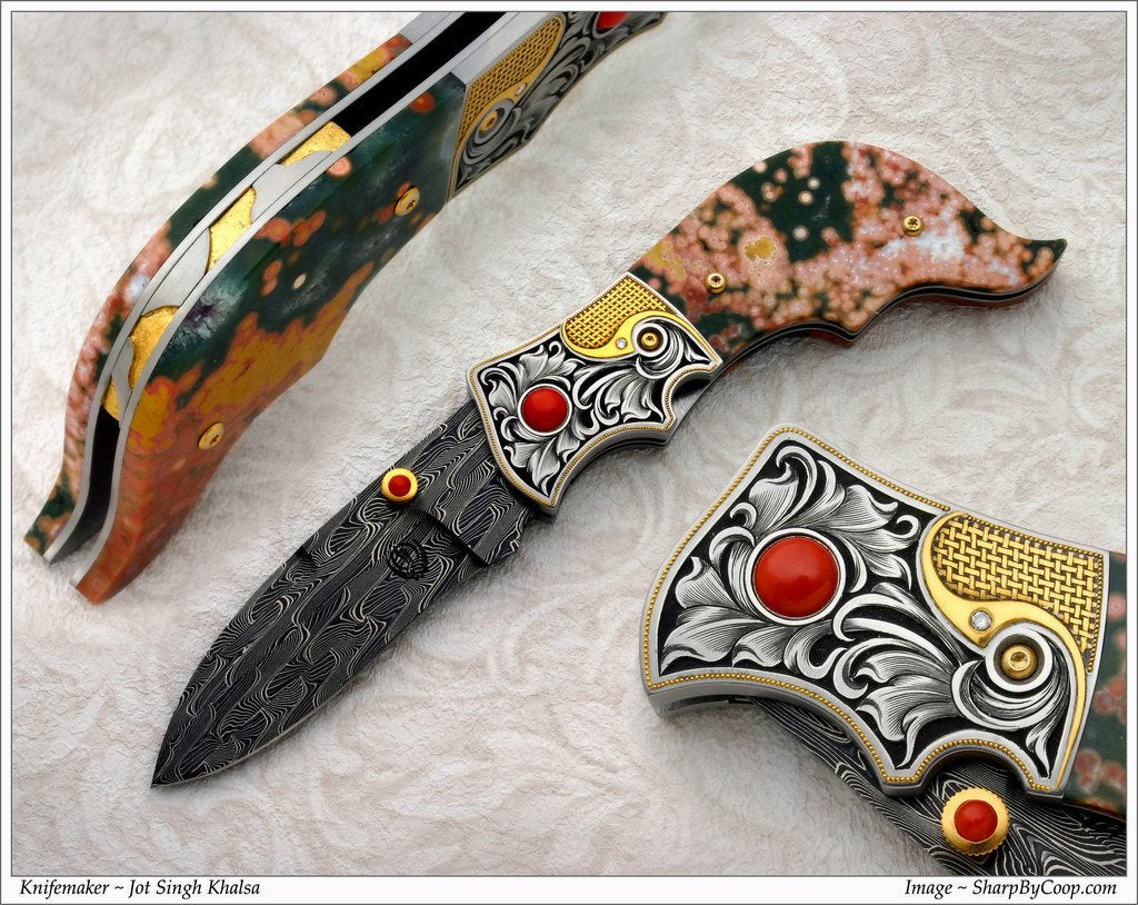 Engraved Jasper folding knife2