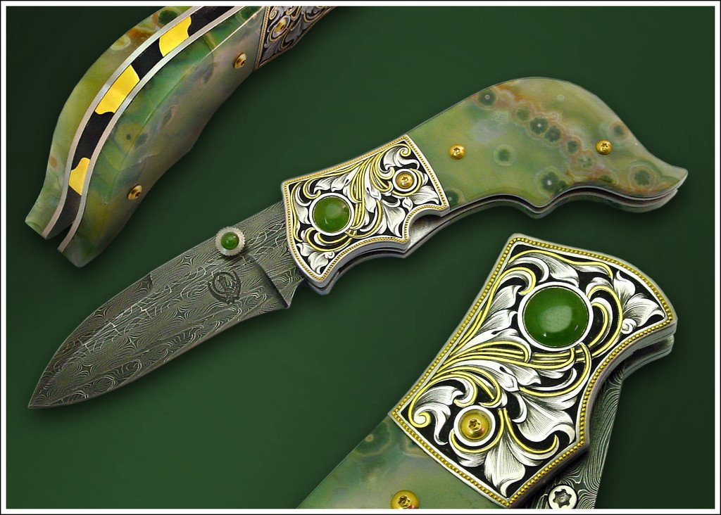 Engraved Jasper folding knife3