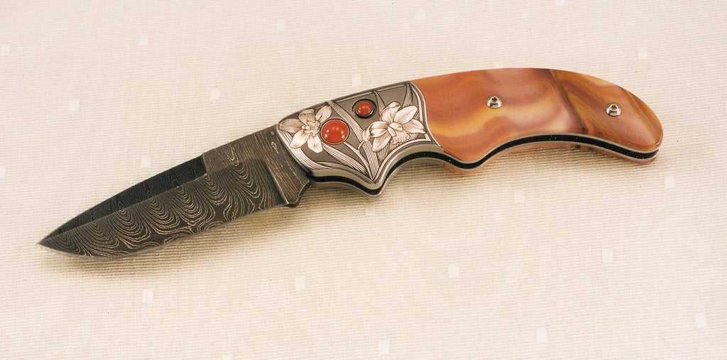 Engraved jasper folding knife10