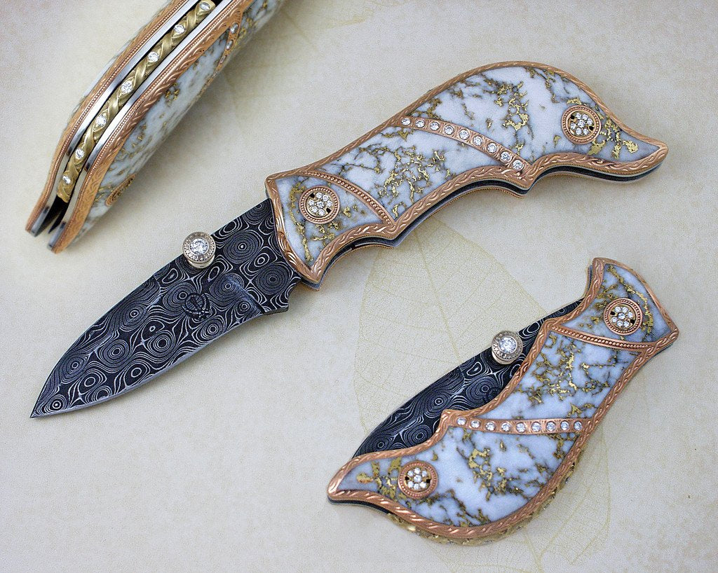 Gold quartz folding knife