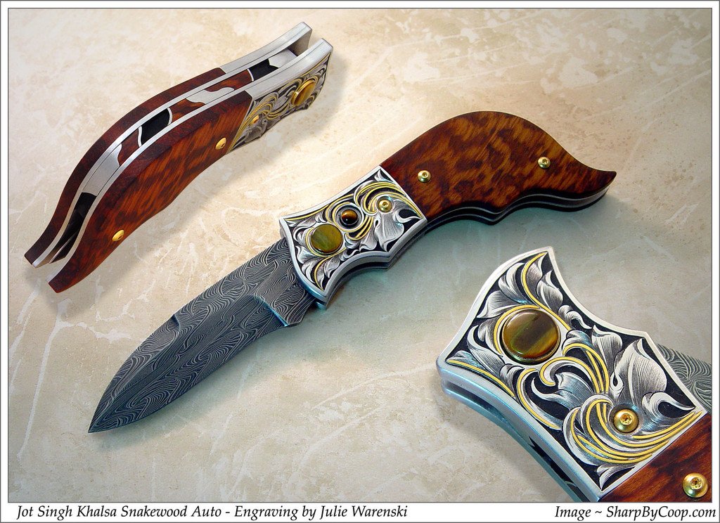 Snakewood handled button lock folding knife