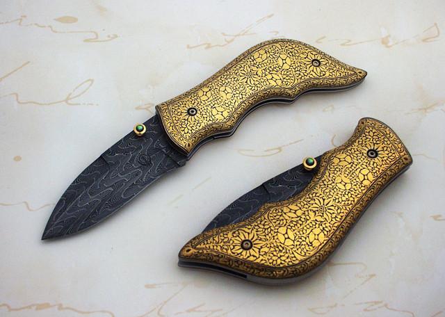 24K gold Koftgari folding knife