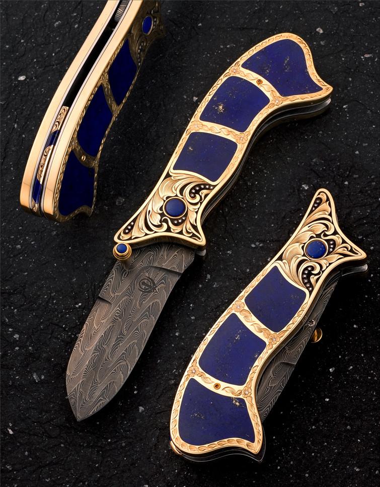 Gold lapis folding knife