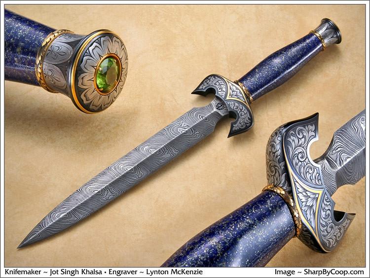 Engraved lapis handled dagger